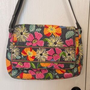 Vera Bradley Quilted Floral Crossbody Bag in Charcoal with Pink Orange Flowers